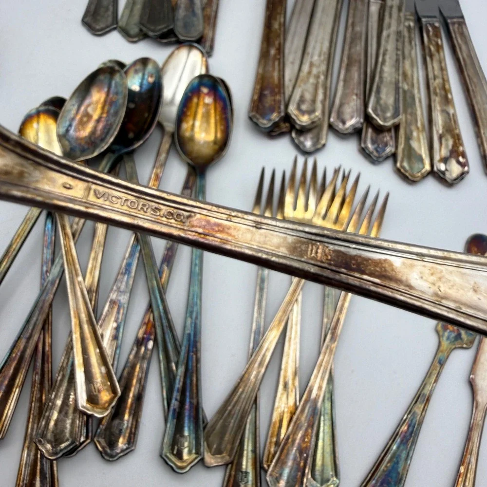 Victor S. Co. Silverplate Flatware 60pc Set Mix Silver Tarnish Art Deco Radisson